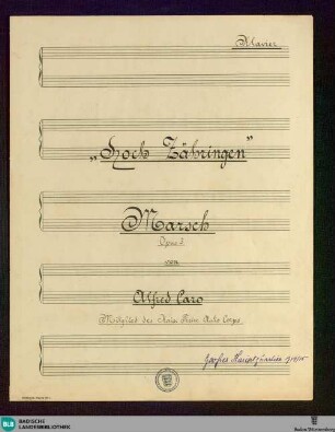 Hoch Zähringen-Marsch - Bad Mus.Ms. C38 : orch, pf, stck; F; 3