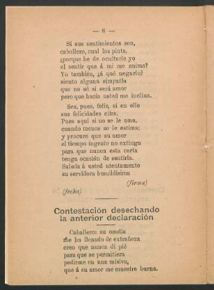 Contestación desechando la anterior declaración