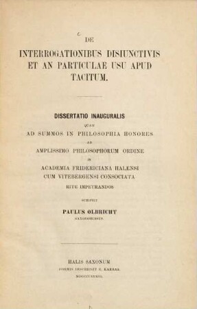 De interrogationibus disiunctivis et an particulae usu apud Tacitum