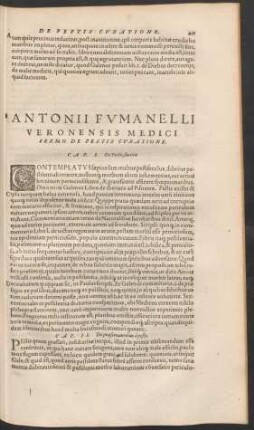 Antonii Fumanelli ... Sermo De Pestis Curatione.
