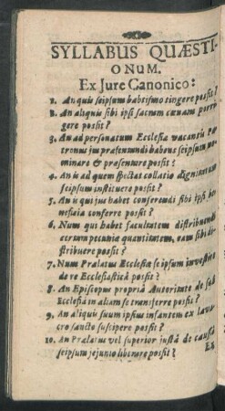 Syllabus Quaestionum.