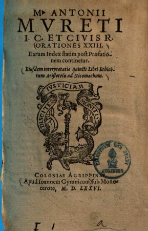 M. Antonii Mvreti I. C. Et Civis R. Orationes XXIII