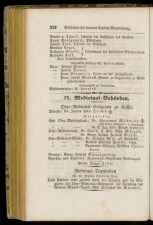IX. Medicinal=Behörden.