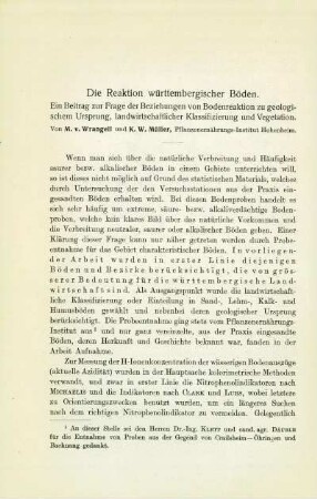 Die Reaktion württembergischer Böden. Ein Beitrag zur Frage der Beziehungen von Bodenreaktion zu geologischem Ursprung, landwirtschaftlicher Klassifizierung und Vegetation