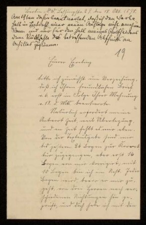 19: Brief von Alexander Achilles an Gottlieb Planck, Berlin, 18.10.1898