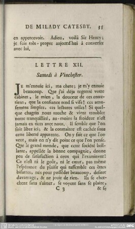 Lettre XII. Samedi à Vinchester