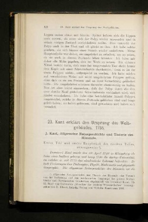 23. Kant erklärt den Ursprung des Weltgebäudes. 1755.