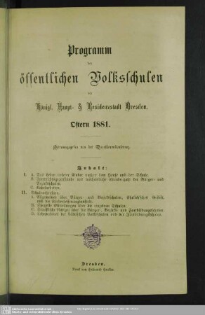 1881: Programm der öffentlichen Volksschulen der Königl. Haupt- & Residenzstadt Dresden
