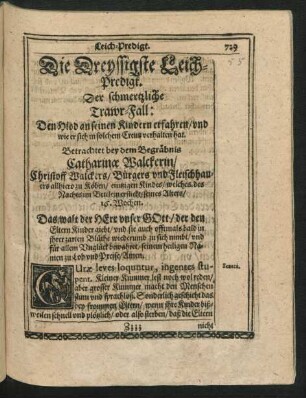 Die Dreyssigste Leich-Predigt. Der schmertzliche Trawr-Fall ...