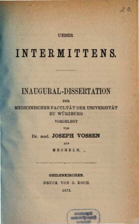 Ueber Intermittens : Inaugural-Dissertation