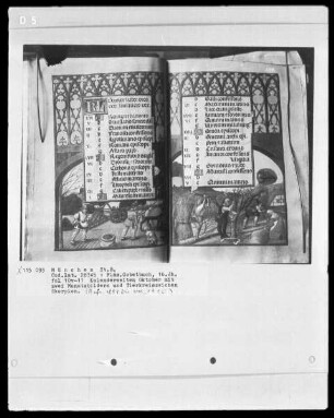Flämisches Gebetbuch — Kalendar, Folio 1verso-13recto — Buchseite Oktober mit Monatsbild - Aussaat, Folio 10verso