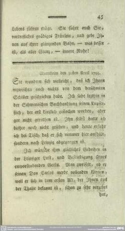 Mannheim den 30sten Apriel 1785
