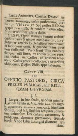 Caput VIII. De Officio Pastoris, Circa Preces Publicas, Et Reliquam Liturgiam