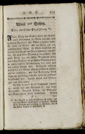 Abbas und Sohry. Eine persische Erzählung.
