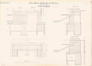 Neue Odervorflutbrücke, Küstrin: Linker Landpfeiler: Ansichten, Grundriss, Schnitte 1:50