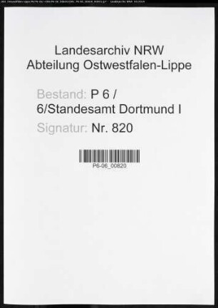 Sterberegister Standesamt Dortmund-Mitte I