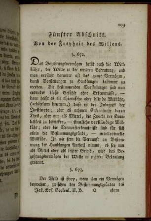 Fünfter Abschnitt. Von der Freyheit des Willens.