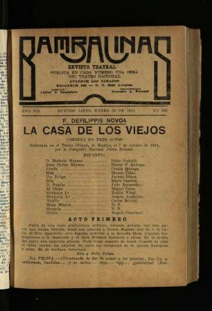La casa de los viejos : comedia en tres actos