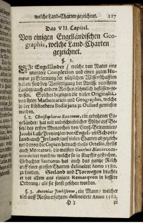Das VII. Capitel. Von einigen Engelländischen Geographis, welche Land-Charten gezeichnet.