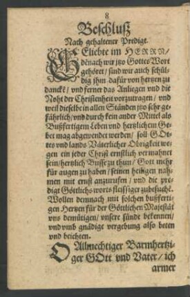 Beschluß nach gehaltener Predigt.