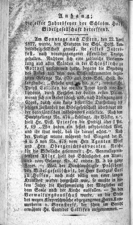 Anhang: die elfte Jahresfeyer der Schlesw. Holst. Landes=Bibelgesellschaft betreffend.