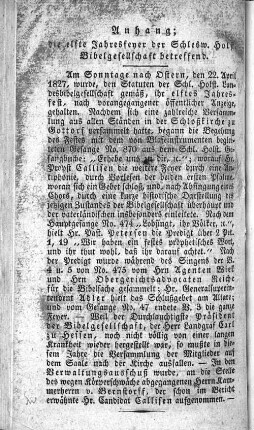 Anhang: die elfte Jahresfeyer der Schlesw. Holst. Landes=Bibelgesellschaft betreffend.