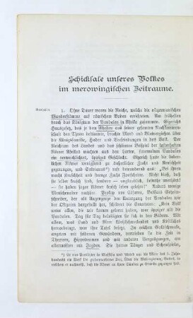 Schicksale unseres Volkes im merowingischen Zeitraume