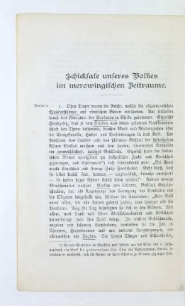 Schicksale unseres Volkes im merowingischen Zeitraume