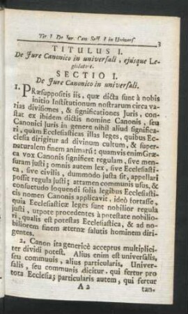 Sectio I. De Iure Canonico in universali