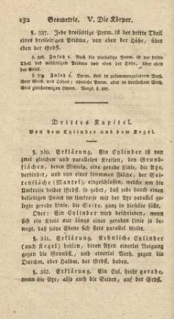 Drittes Kapitel. Von dem Zylinder und dem Kegel