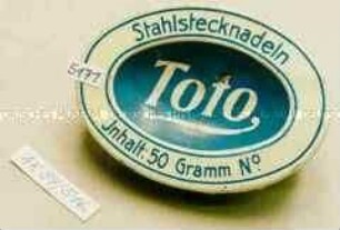 Blechdose für "Stahlstecknadeln Toto Inhalt: 50 Gramm No."