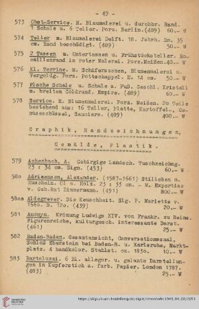 Graphik, Handzeichnungen, Gemälde, Plastik (Nr. 579 - 966)