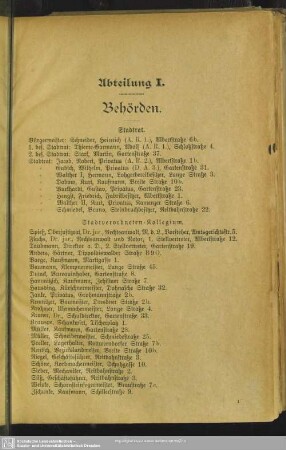 Abteilung I. Behördenverzeichnis : Abteilung I. Behörden