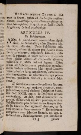 661-673, Articulus IV. De Subdiaconatu.