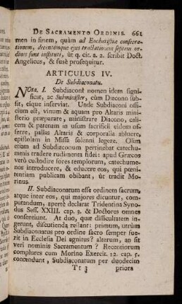 661-673, Articulus IV. De Subdiaconatu.