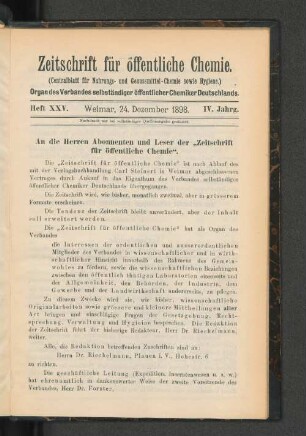 An die Herren Abonnenten und Leser der "Zeitschrift für öffenltiche Chemie".