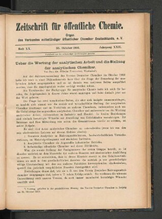 Ueber die Wertung der analytischen Arbeit und die Stellung der analytischen Chemiker.