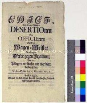 Edikt von Friedrich Wilhelm I. König in Preußen betreffend die Verfolgung von Deserteuren