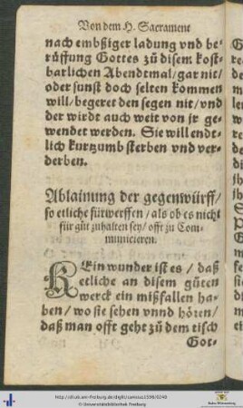 Ablainung der gegenwürff so etliche fürwerffen als ob es nicht für guot zuhalten sey offt zu Communicieren