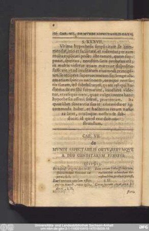 Cap. VII. de Mundi Aspectabilis Ortu, Rerumque A Deo Conditarum Finibus.