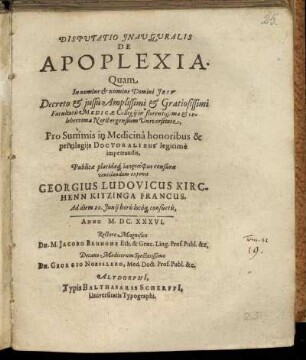 Disputatio Inauguralis De Apoplexia