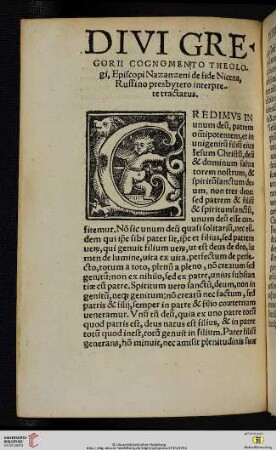 Divi Gregorii cognomento Theologi, Episcopi Nazanzeni de fide Nicena, Ruffino presbytero interprete tractatus