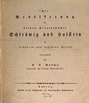 Die Bevölkerung der beiden Herzogthümer Schleswig und Holstein in frühern und spätern Zeiten