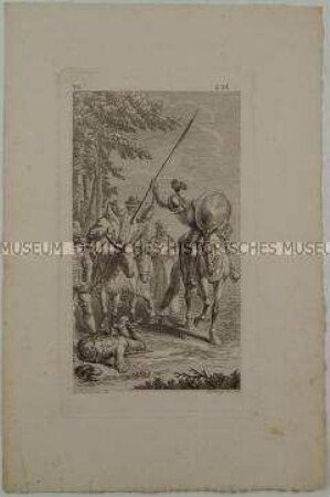 Don Quijote schlägt den Sancho - Illustration zum zweiten Teil der von Bertuch übersetzten deutschen Ausgabe des 'Don Quijote' von 1780