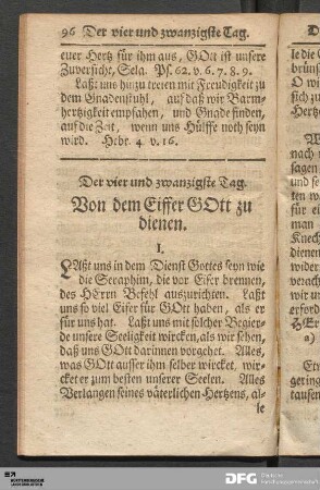 Der vier und zwanzigste Tag. Von dem Eiffer GOtt zu dienen.