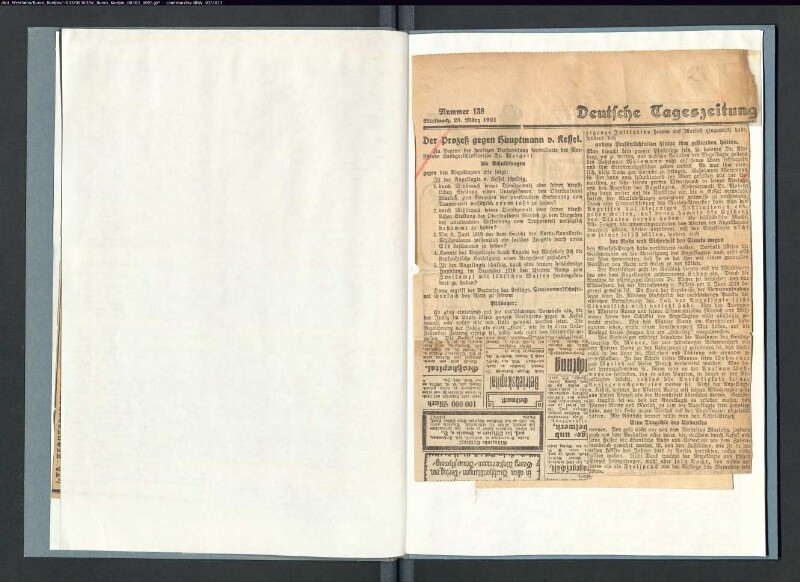 Zeitungsausschnitte über den Prozess gegen Hauptmann von Kessel