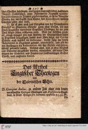 Das Urtheil Englischer Theologen von der Calvinischen Lehre