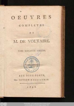 Tome Soixante-Unieme = Dictionnaire Philosophique, Tome X.: Oeuvres Completes De M. De Voltaire