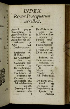 Index Rerum Præcipuarum correctior.