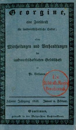 Zehnter Jahrgang 1833. Januar u. Februar.